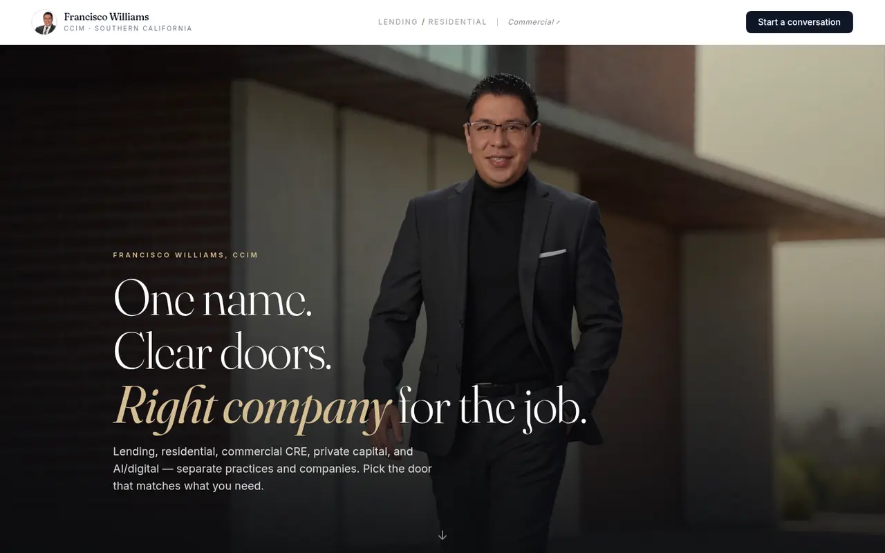 Live homepage of Francisco Williams, CCIM