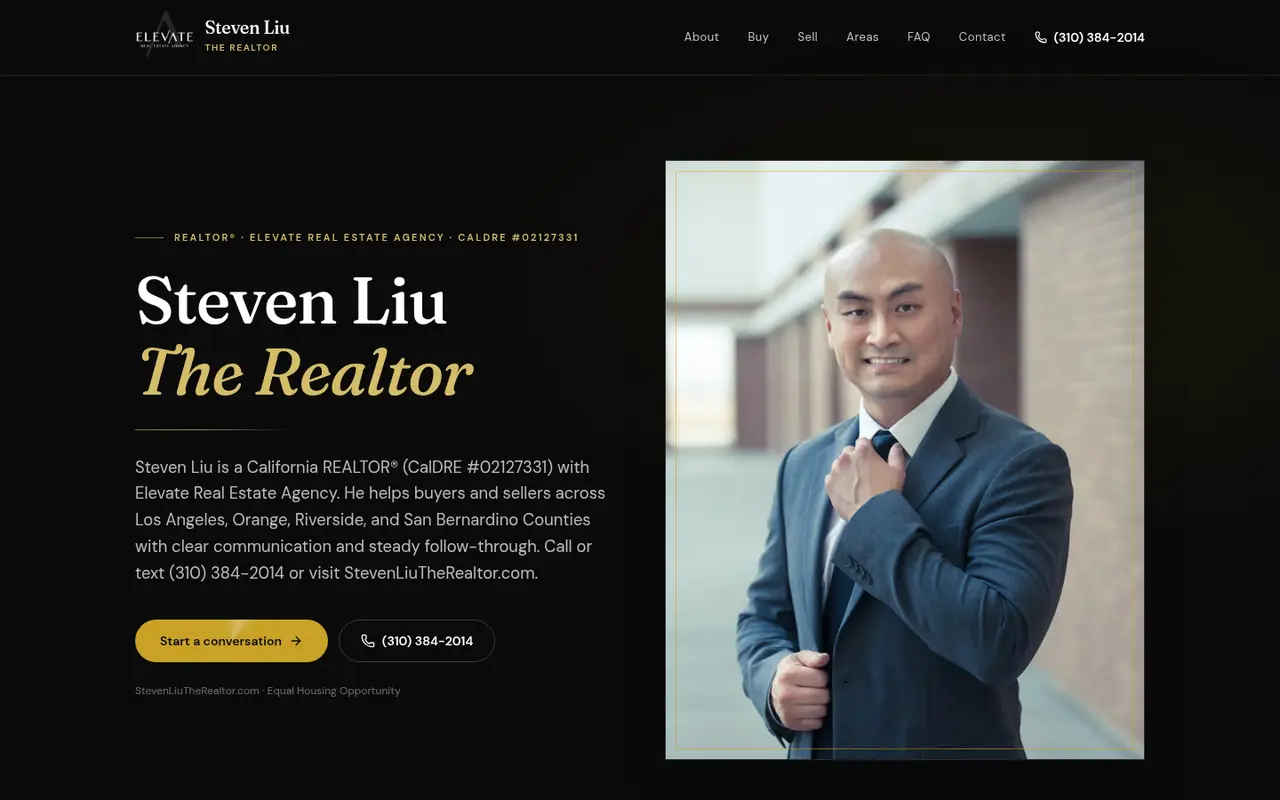 Live homepage of Steven Liu The Realtor