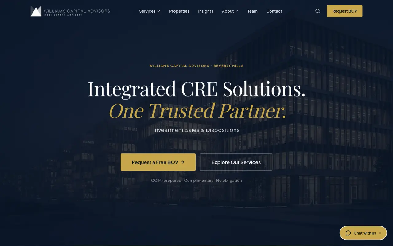 Live homepage of Williams Capital Advisors