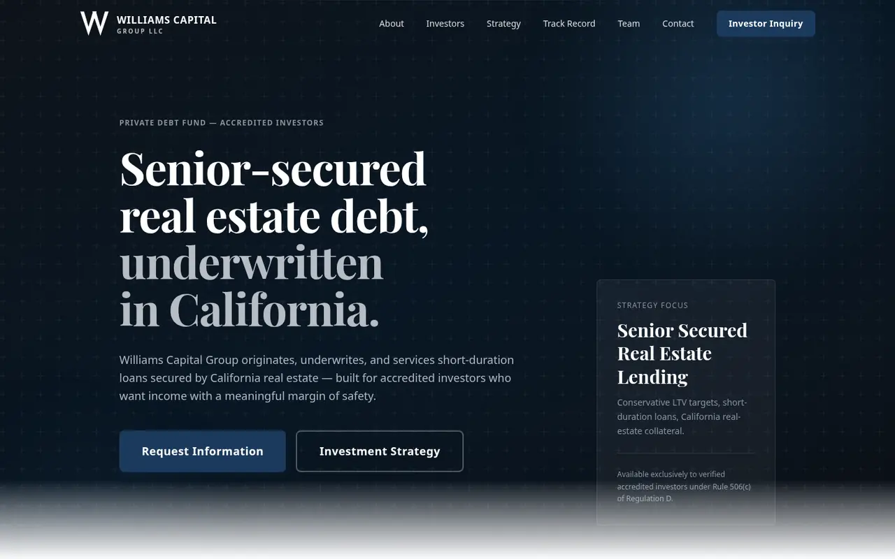 Live homepage of Williams Capital Group